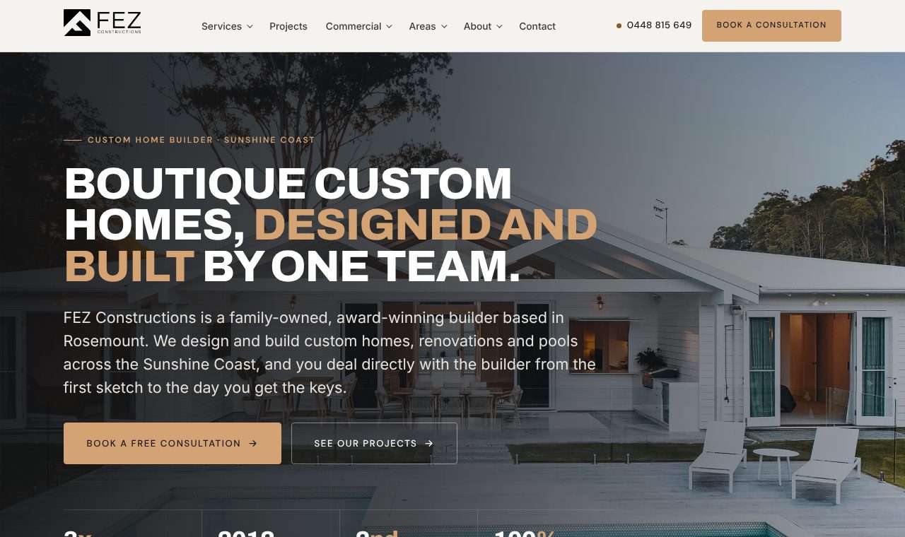 The FEZ Constructions concept site homepage